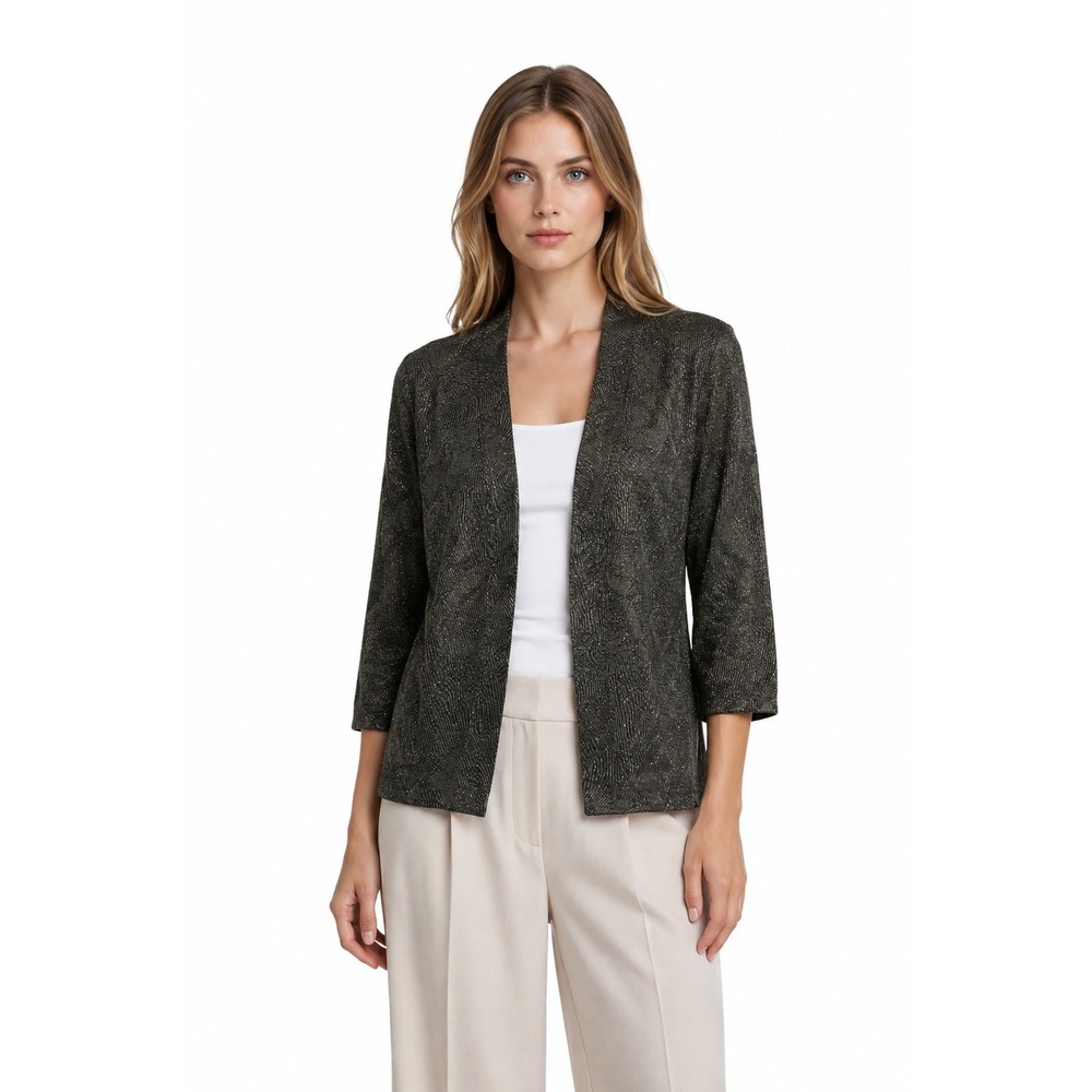 Alex Evenings Open Jacket Women's Size 20W Black Silver Metallic Knit Blazer Top